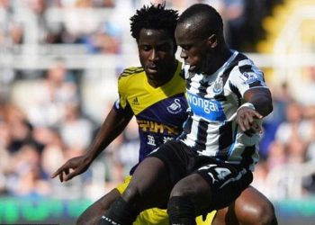 Bony and Tiote compete while playing for former clubs Swansea and Newcastle respectively