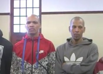 Four men Vernon Witbooi, 33, Geraldo Parsons, 27, Nashville Julius, 29, and Eben Van Nieberk, 28, face a string of charges including murder, kidnap, robbery and rape (pictured)