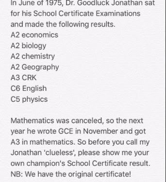 WAEC result of ‘Dr. Goodluck Jonathan’