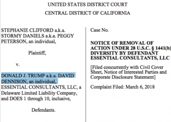 Court filing showing the Defendant as "Donald J. Trump a.k.a David Dennison"