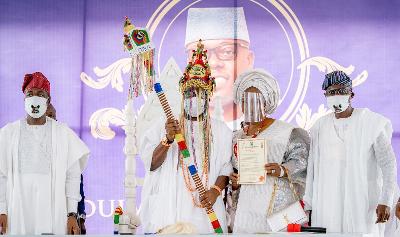 SANWO-OLU INSTALLS GBOLAHAN LAWAL AS 15TH ONIRU, CHARGES MONARCH ON DEVELOPMENT