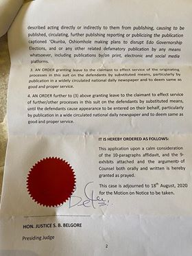 BREAKING NEWS: Court grants orders restraining Edo Govt, officers from further defaming Capt. Hosa Okunbo As Business mogul seeks N4b in damages
