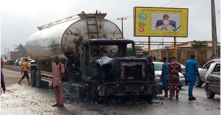 BREAKING: Fire guts petrol tanker in front of Ogun governor’s office