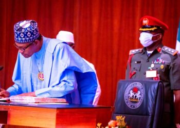 President Buhari Swears In Yakubu Mamood As INEC Chairman For A Second Term