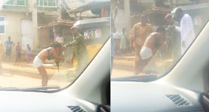 Soldier Beats & Disgraces A Lady For Indecent Dressing In Ogun State