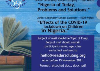 READERS’ CLUB OF NIGERIA (RCN) SETS TO MARK HER 35TH ANNIVERSARY IN PROMOTING READING CULTURE IN NIGERIA WITH AN ESSAY COMPETITION