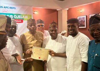 PIPO CELEBRATES WITH LAGOS APC CHAIRMAN CORNELIUS OJELABI