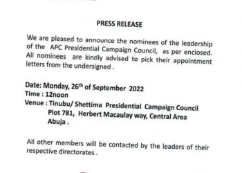 Tinubu Presidential Campaign Council Members List Out …. Osinbajo other prominent APC members not listed